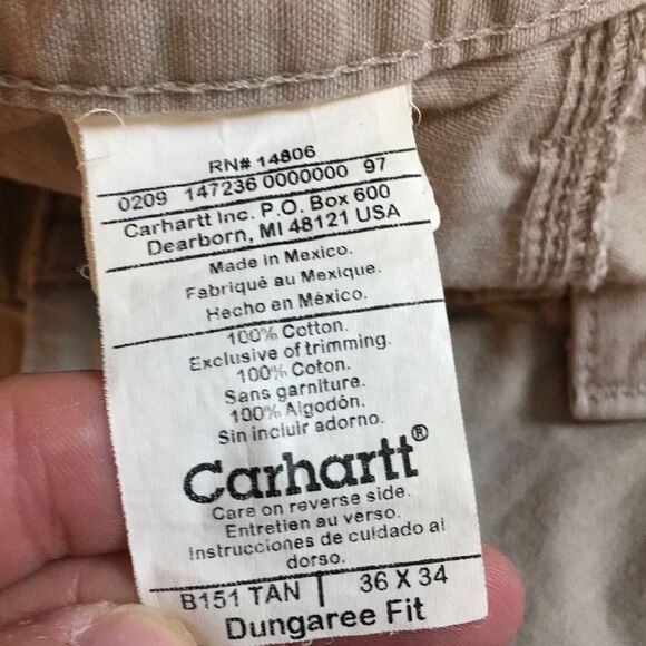 Carhartt Dungaree Fit 100% Cotton Tan Utility Work Cargo Pants 36x32 - Picture 16 of 16